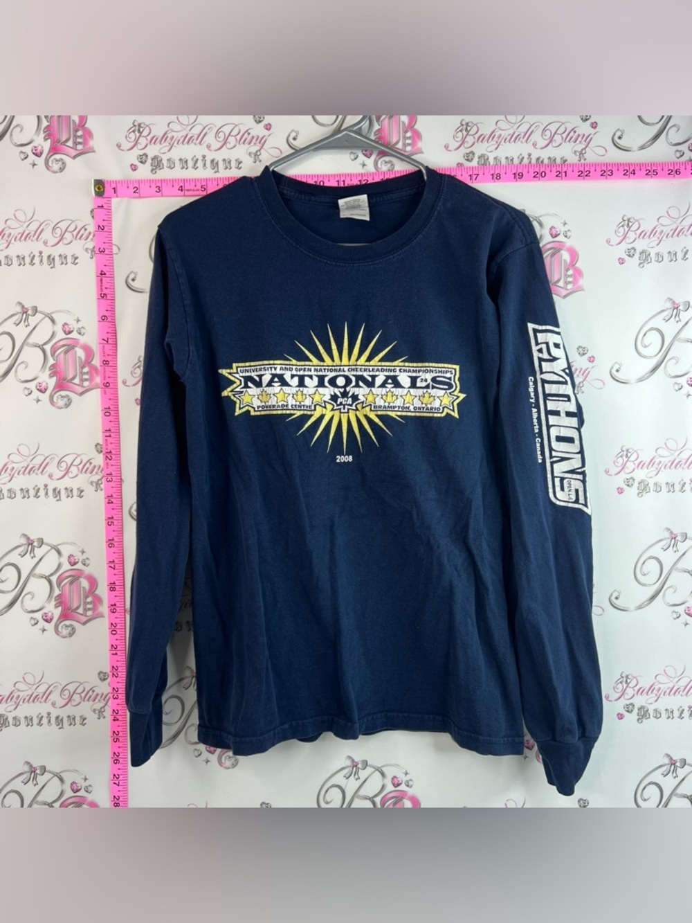 Gildan shirt Navy Long-Sleeve Nationals Graphic Tee Yellow White Accents